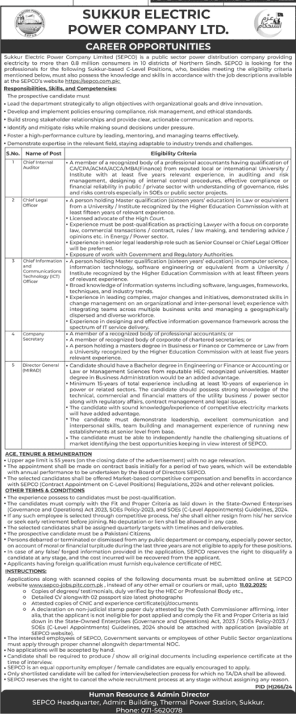 Career Opportunities at Sukkur Electric Power Company Ltd. 2025 Advertisment 