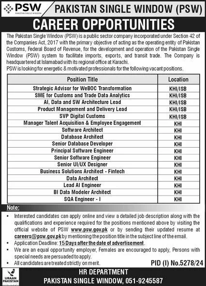 Accelerate Your Career with Pakistan Single Window (PSW) Opportunities in 2025 advertisment 