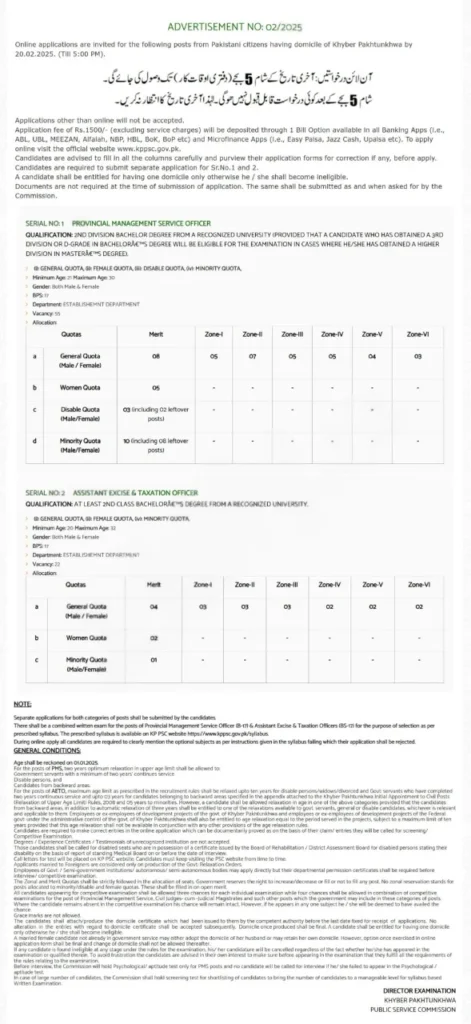 KPK Public Service Commission Jobs 2025 