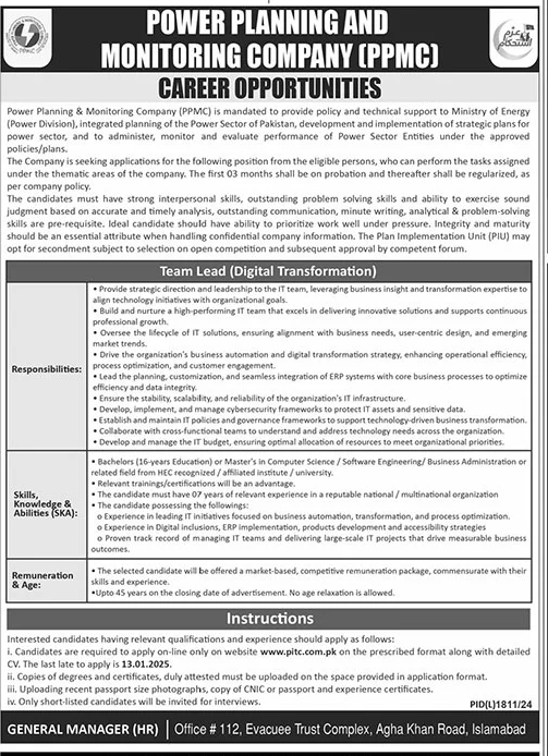 Power Planning and Monitoring Company (PPMC) Jobs 2025 Advertisement 